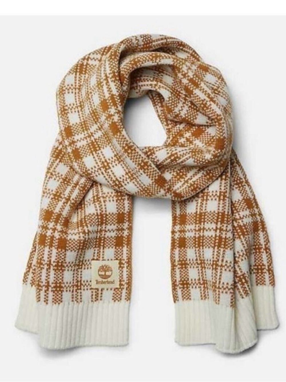 Timberland Cream & Brown Plaid Knit Scarf